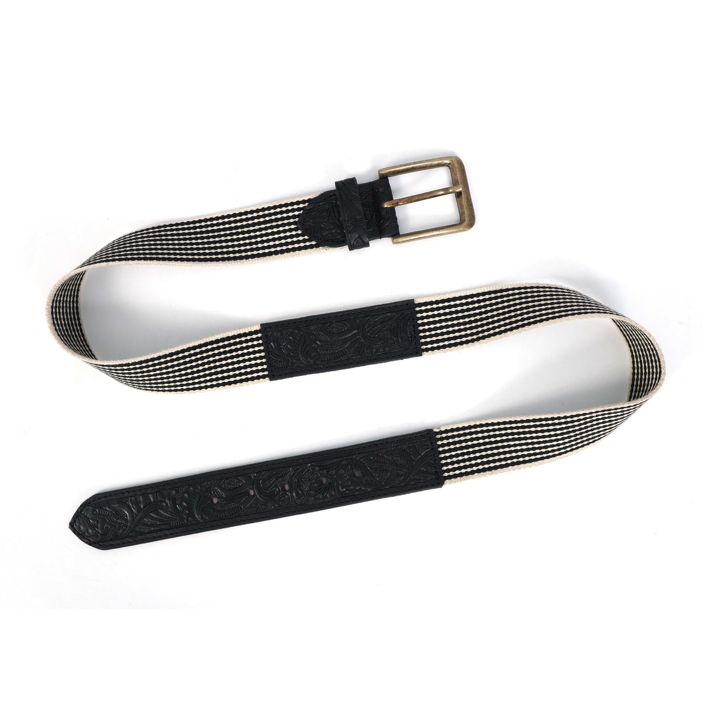 Black Hand-Carved Black Leather Belt with Black Webbing – 38mm. LB-835 Pack of 50