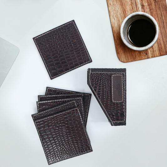 Premium Leather Square Coasters for Office Use – Stylish & Functional Desk Accessory, Art:-LC-02 Pack of 50