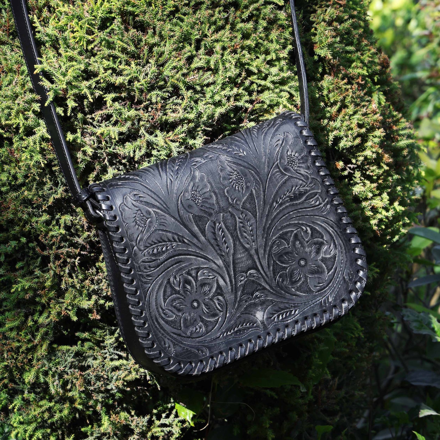 Hand-Carved Leather Sling Bag – Artisan Craftsmanship & Timeless Style. BG-1615 Pack of 25