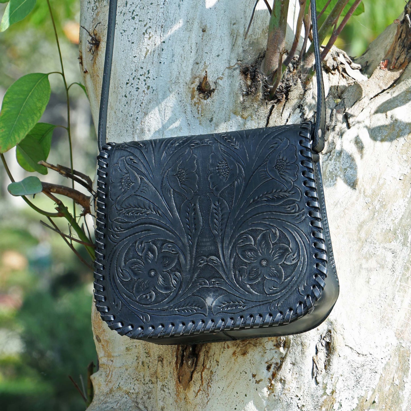 Hand-Carved Leather Sling Bag – Artisan Craftsmanship & Timeless Style. BG-1615 Pack of 25