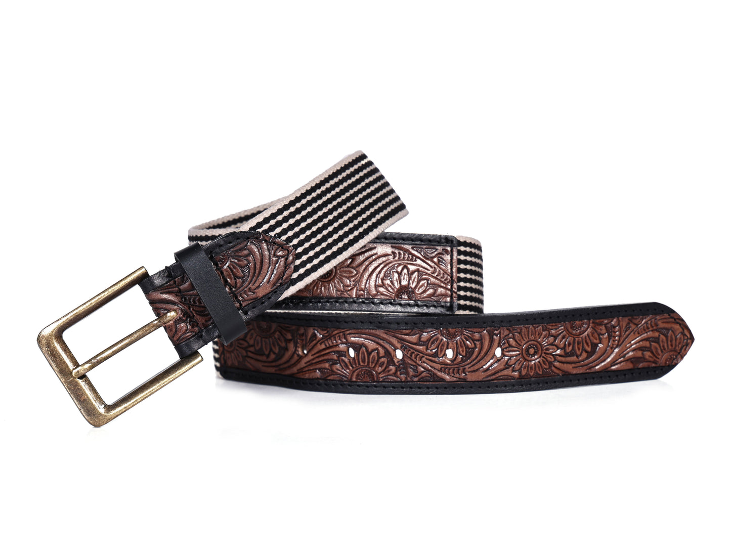 Artisan Elegance: Leather Hand-Tooled and Webbing Belt – A Perfect Blend of Tradition and Modern Style. Art: LB-828 Pack of 50