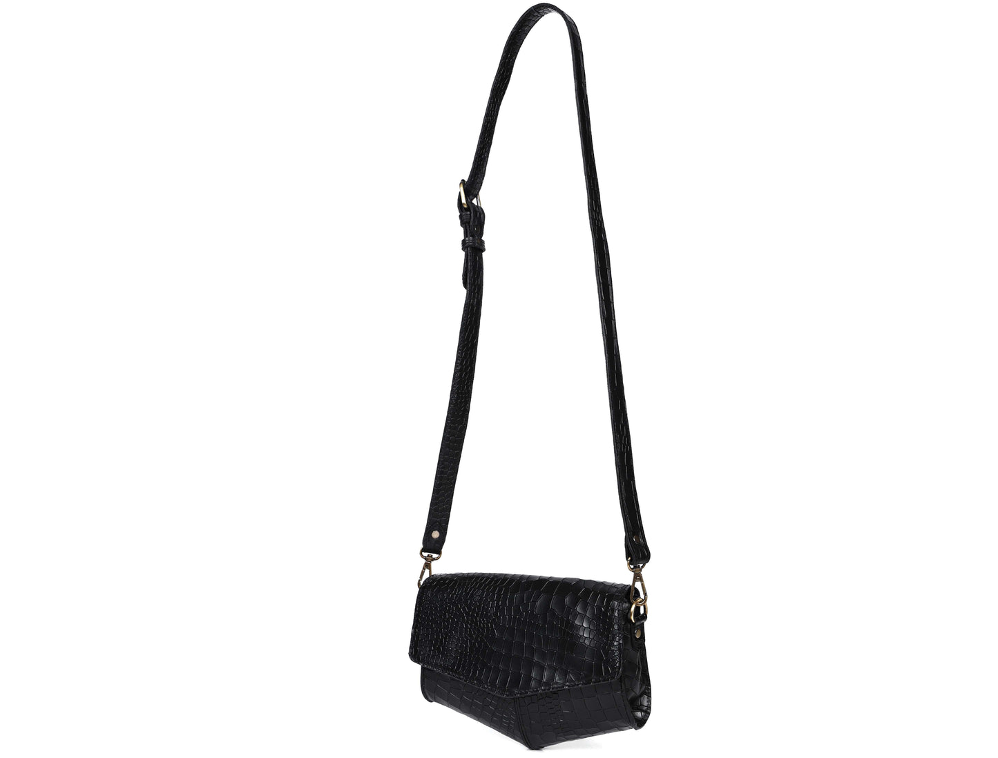 Chic Elegance: Black Deep Croco Leather Crossbody Bag. Art: BG-1602 Pack of 25