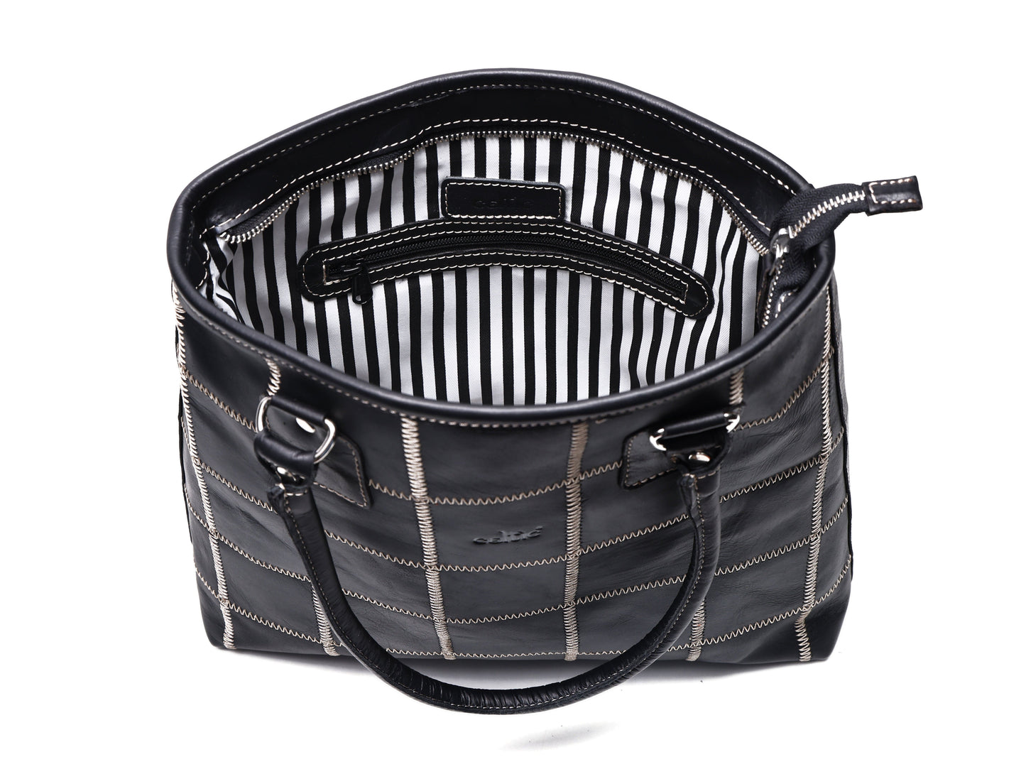 "Chic Contrast: Black Tote Bag with White Stitching for Timeless Style" Art: BG-1142-Z Pack of 25
