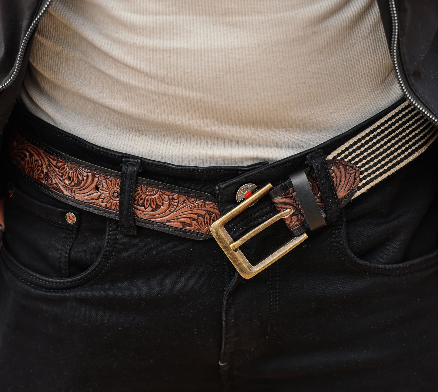 Artisan Elegance: Leather Hand-Tooled and Webbing Belt – A Perfect Blend of Tradition and Modern Style. Art: LB-828 Pack of 50