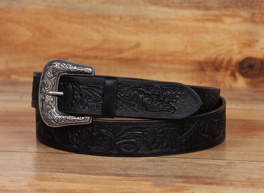 "Sophisticated Craftsmanship: Hand-Carved Black Leather Belts" Art: LB-815 Pack of 50