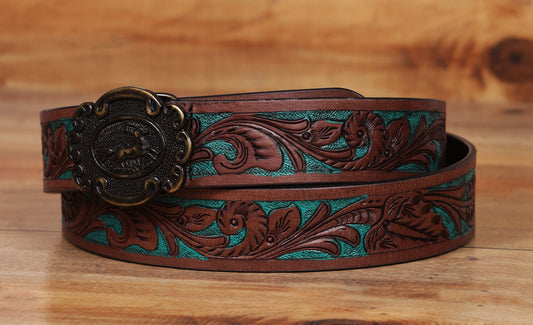"Crafted Elegance: Hand-Carved Leather Belts Redefining Style" Art: LB-810 Pack of 50