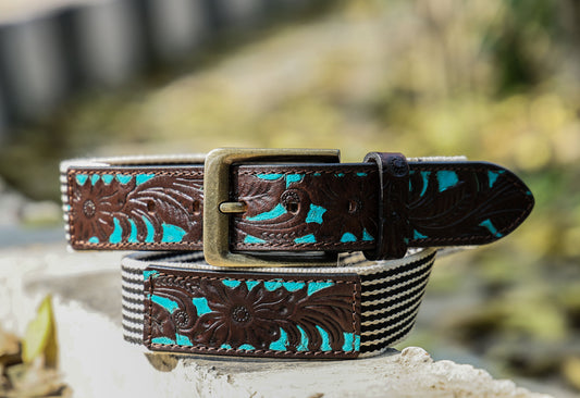 Artisan Elegance: Leather Hand-Tooled and Webbing Belt. Art: LB-825 Pack of 50