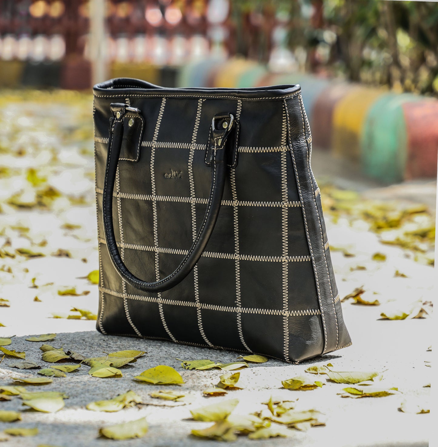 "Chic Contrast: Black Tote Bag with White Stitching for Timeless Style" Art: BG-1142-Z Pack of 25