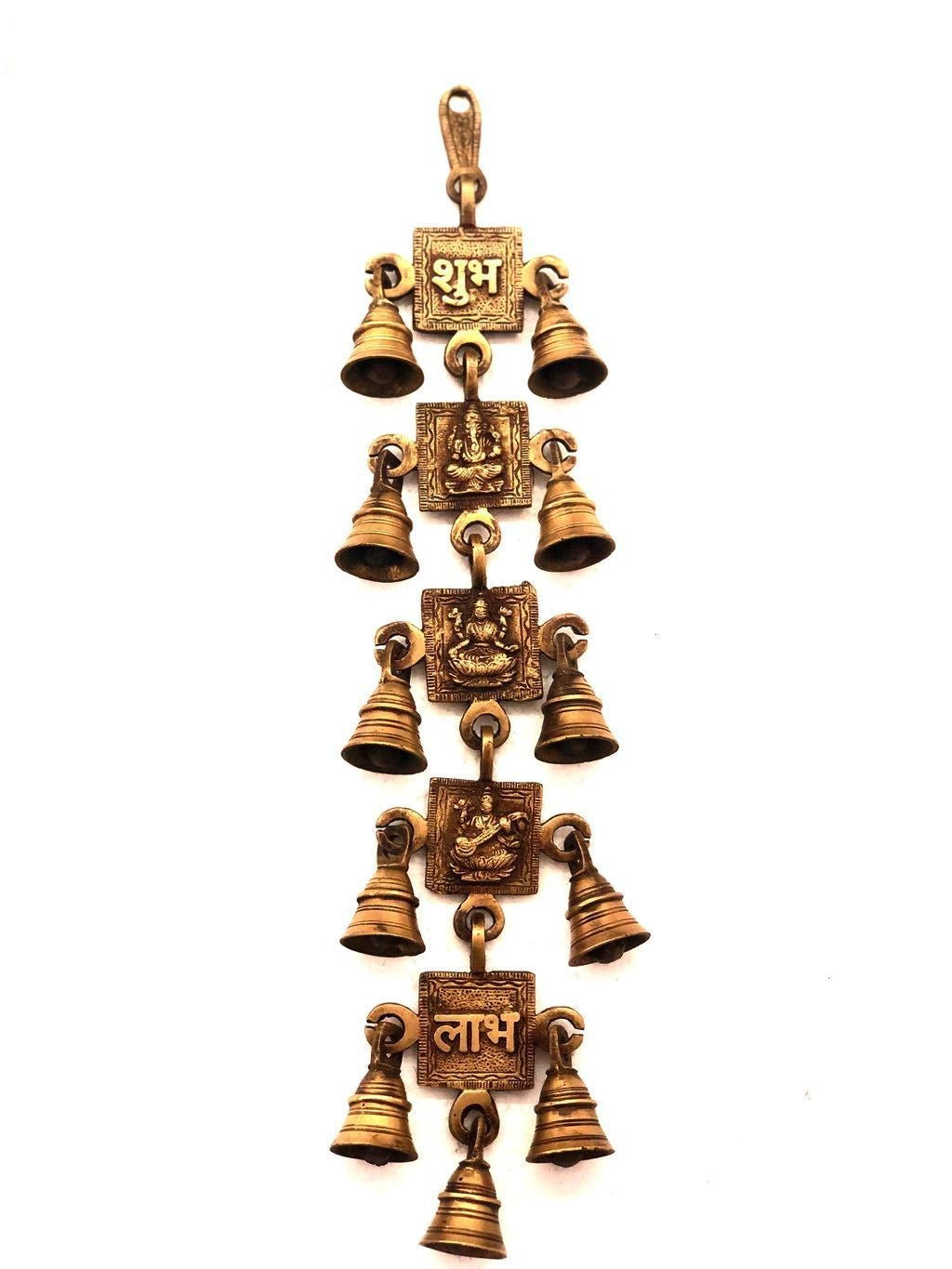 Auspicious Brass Wall Hangings Bells Décor Ganesh Lakshmi Saraswati Tamrapatra Pack of 50