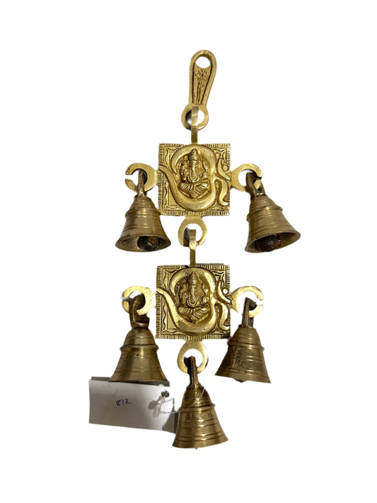 Ganesh Lakshmi Auspicious Brass Hanging For Wall Décor 5 Bells By Tamrapatra Pack of 50