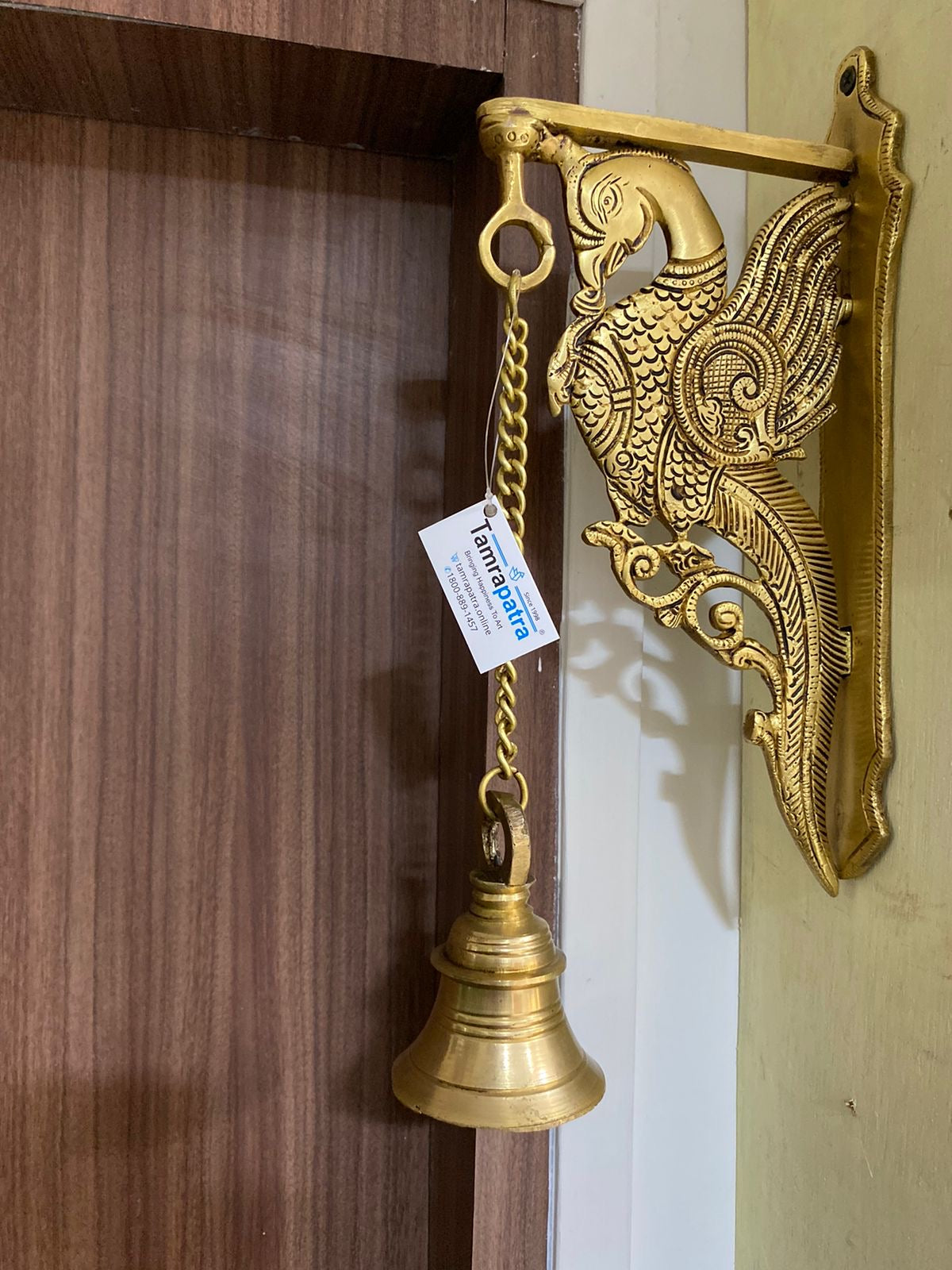 Brass Bell For Wall Hanging Door & Temple With Peacock & Ship's Helm By Tamrapatra Pack of 25