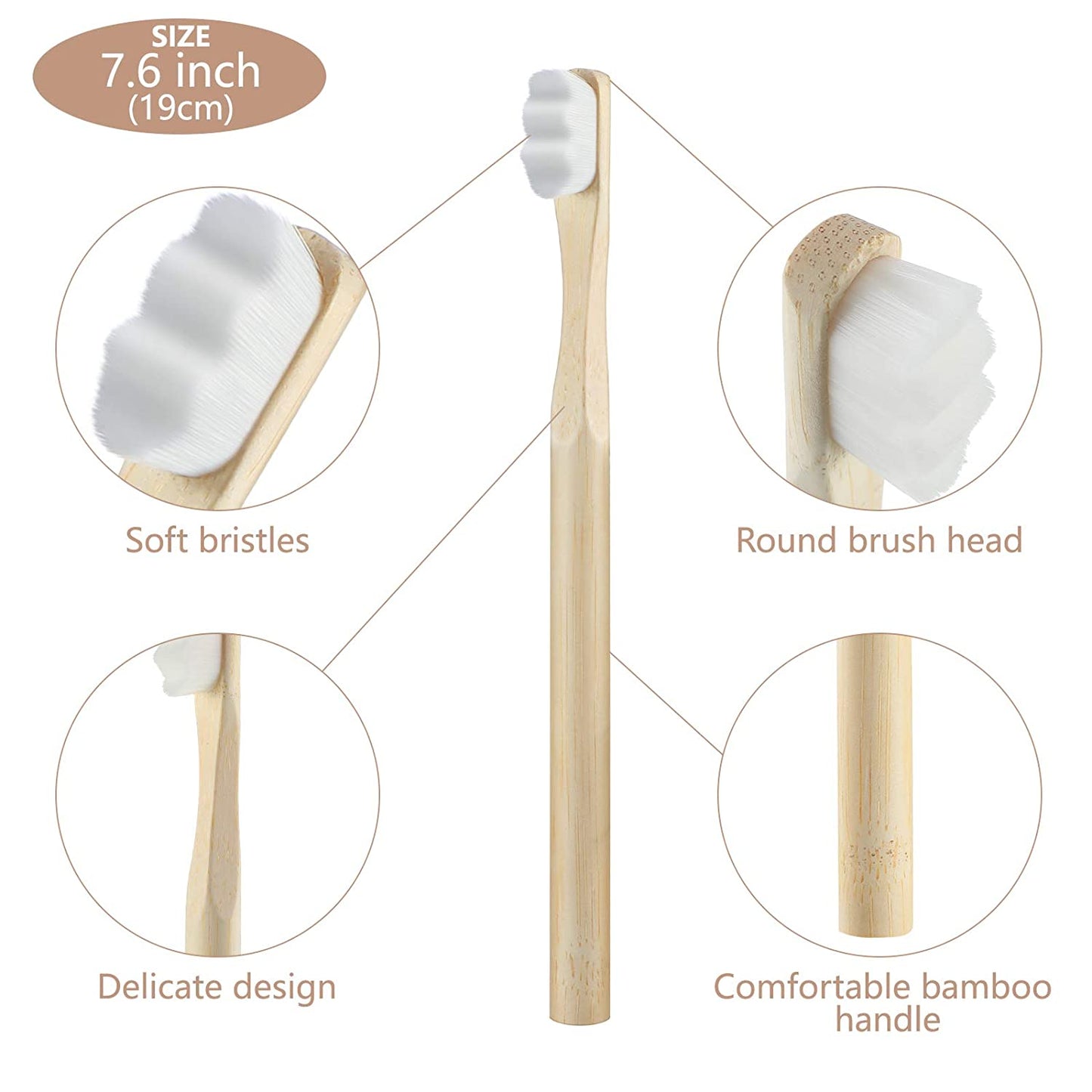 Bamboo Toothbrush Nano White - Round Handle Pack of 50