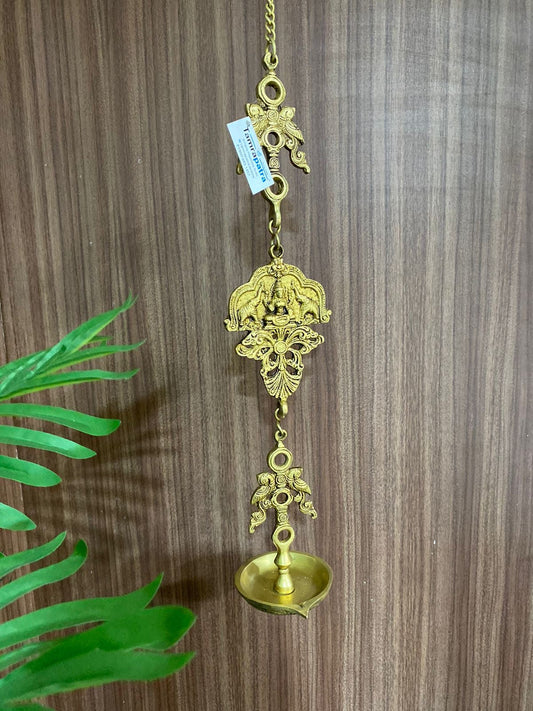 Hanging 7 Brass Diya Peacock Designed With Bells Temple Décor By Tamrapatra Pack of 25