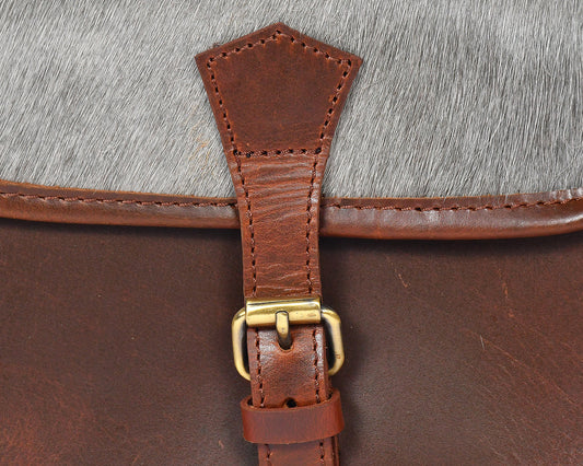 Brown color leather with grey hair on leather sling bag for women and girls | Party wear, Art: BG-1156 Pack of 25