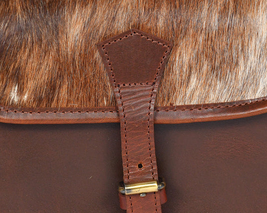 Brown color pure leather with light brown color hair on leather sling bag for women and girls | Party wear,  Art: BG-1163 Pack of 25