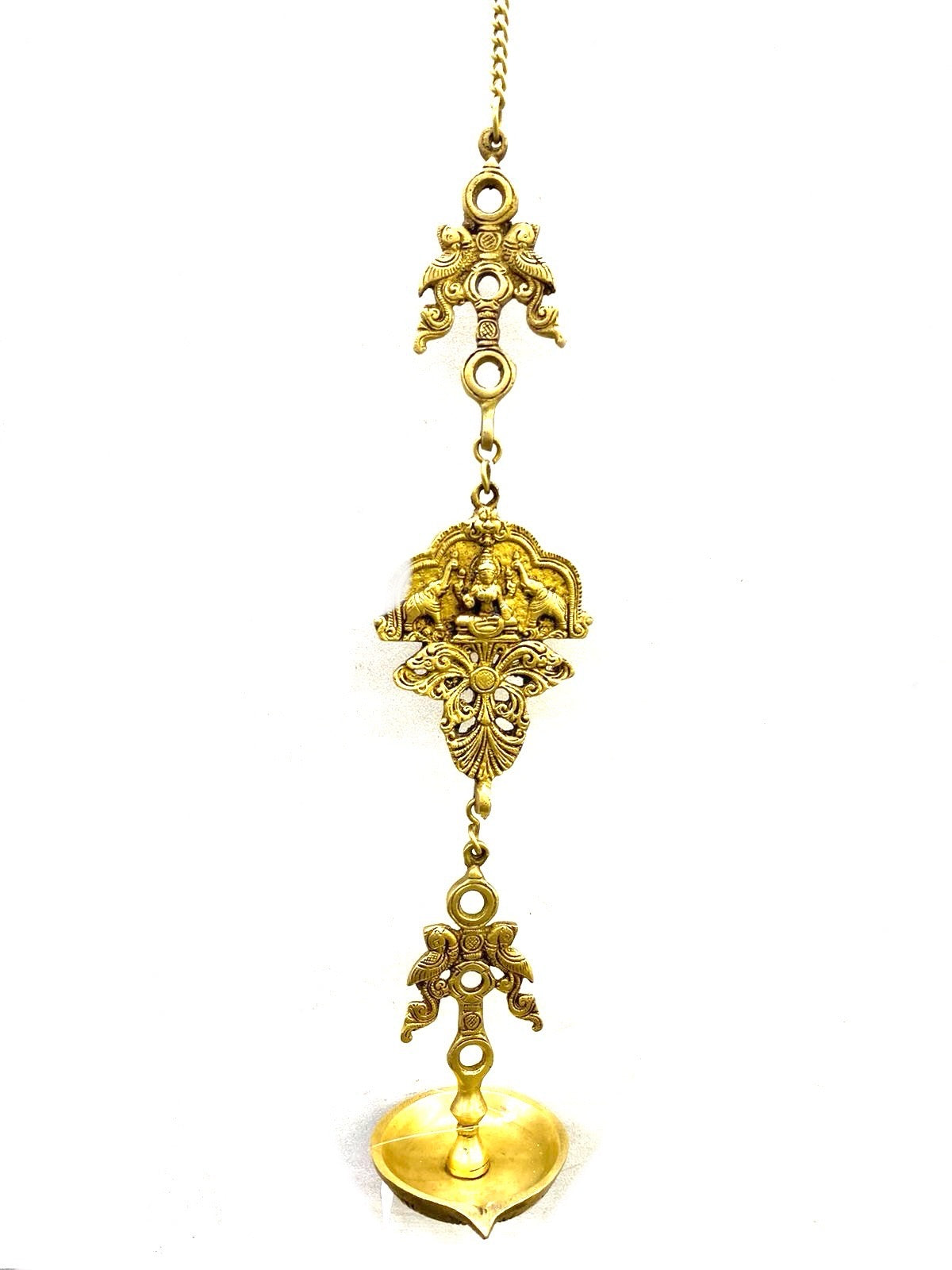 Hanging 7 Brass Diya Peacock Designed With Bells Temple Décor By Tamrapatra Pack of 25