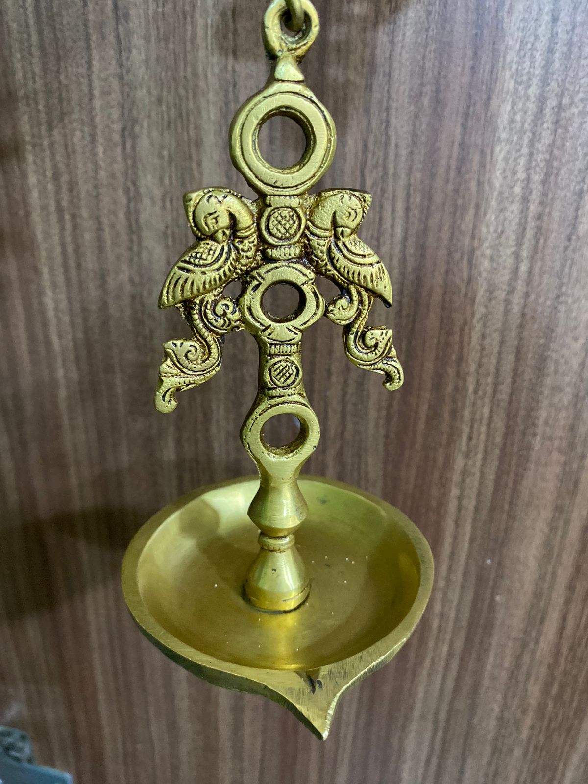 Hanging 7 Brass Diya Peacock Designed With Bells Temple Décor By Tamrapatra Pack of 25