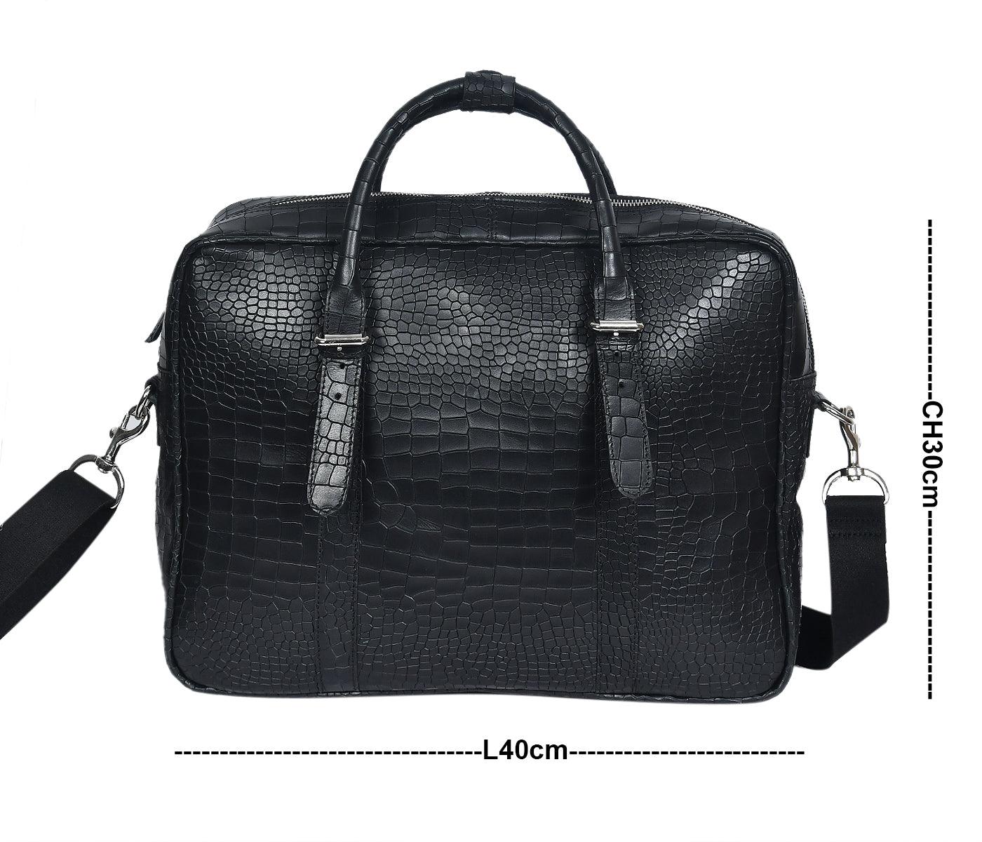 Black color croco texture pure leather laptop bag for office use with holdall and shoulder strap,  Art: BG-1701 Pack of 25