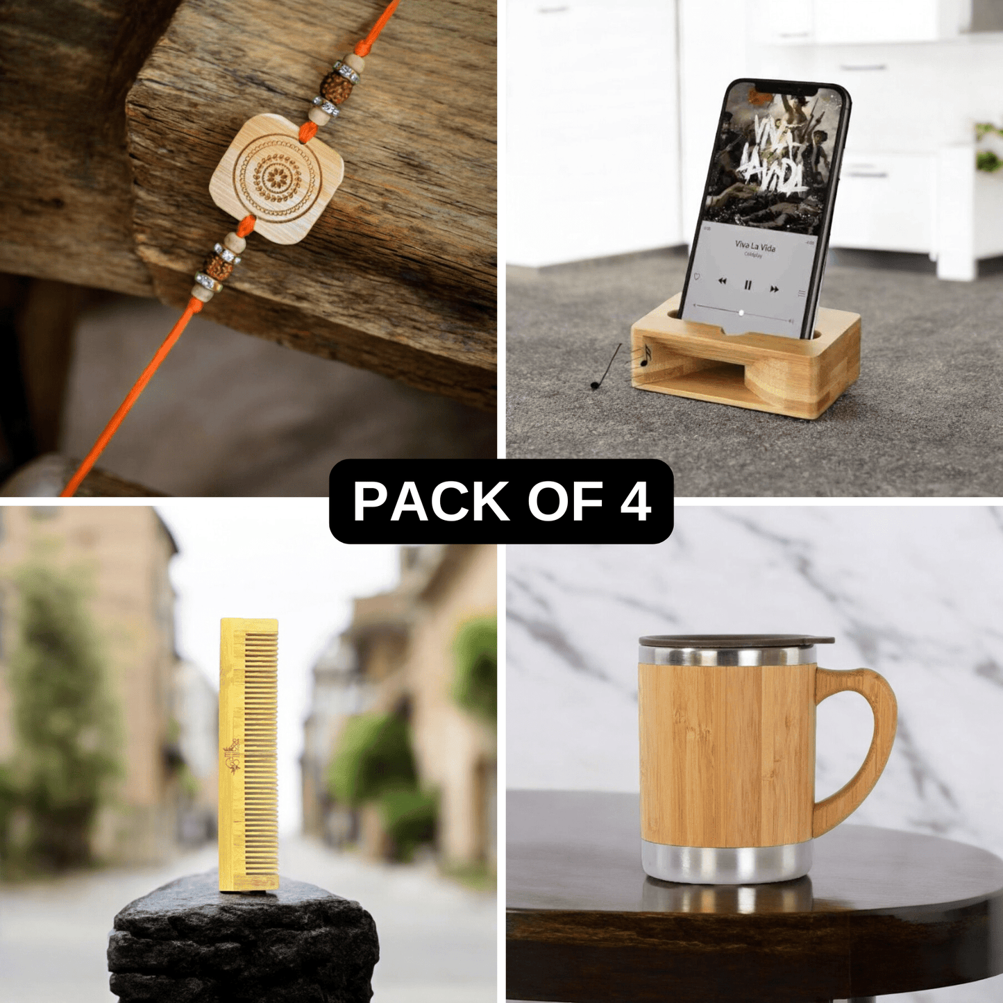 Eco Raksha Bandhan Bamboo Rakhi Gift Set For Brothers (Pack of 4)