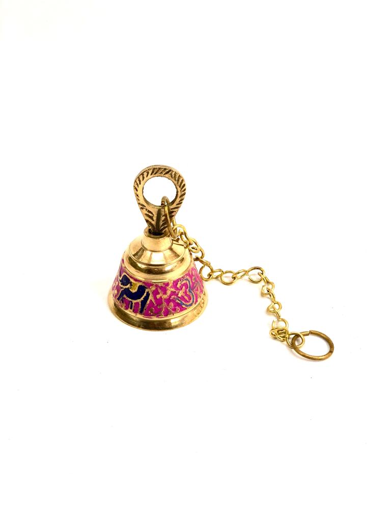 Prayer Brass Bells In Colorful Inlay Work Designer Model B New Tamrapatra Pack of 50