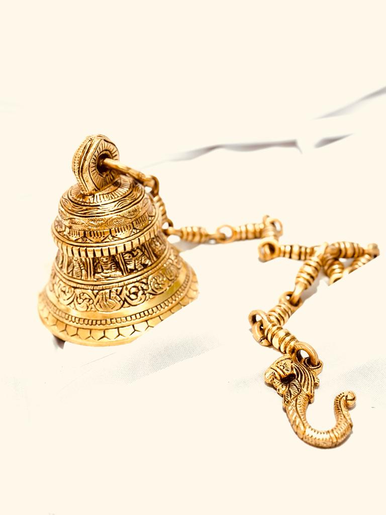 Heavy Brass Bell With Carving Exclusive Melodious Chime With Chain Tamrapatra Pack of 25