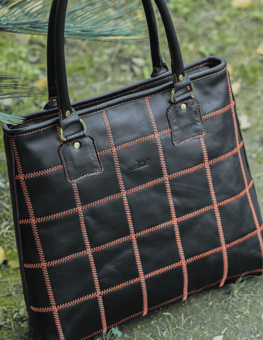 "Bold Fusion: Black Tote Bag with Orange Stitching - Elevate Your Style with Vibrant Contrast" Art: BG-1143-Z Pack of 25