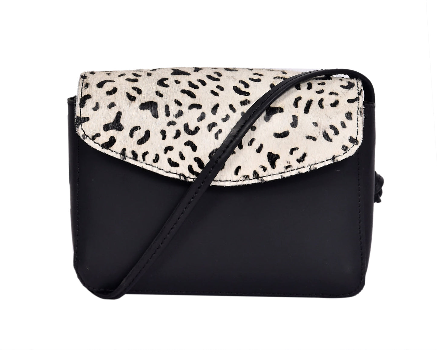 Elegance and Versatility Combined Black Leather Sling Bag with Printed Hair-On. Art: BG-1449 Pack of 25