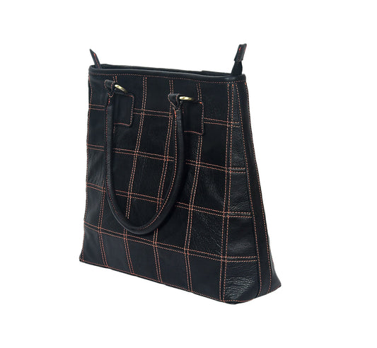 Sophisticated Black Leather Tote Bag with Red Stitching - The Perfect Blend of Elegance and Style. Art: BG-1143 Pack of 25