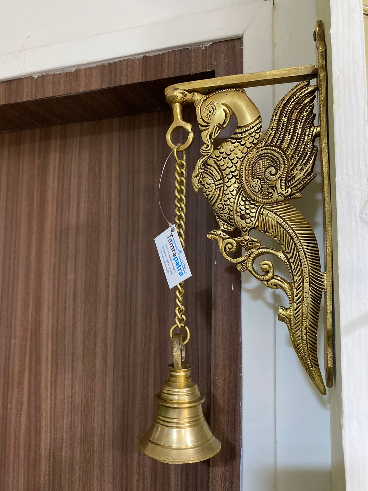 Brass Bell For Wall Hanging Door & Temple With Peacock & Ship's Helm By Tamrapatra Pack of 25