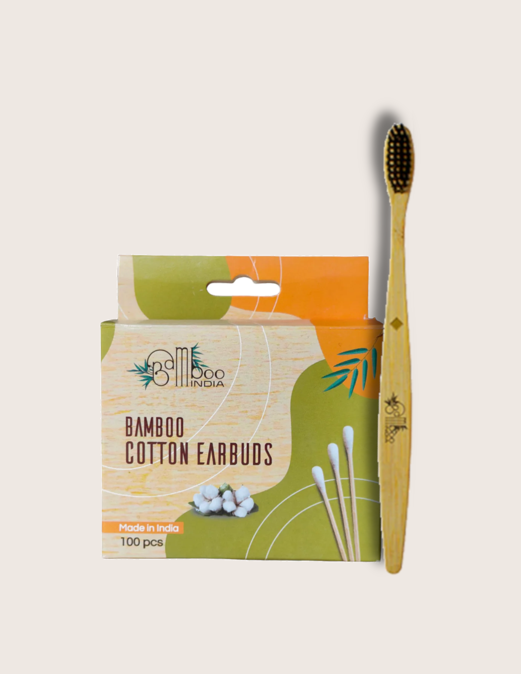 Bamboo Cotton Buds (100 Sticks) + Bamboo Charcoal Brush Pack of 50