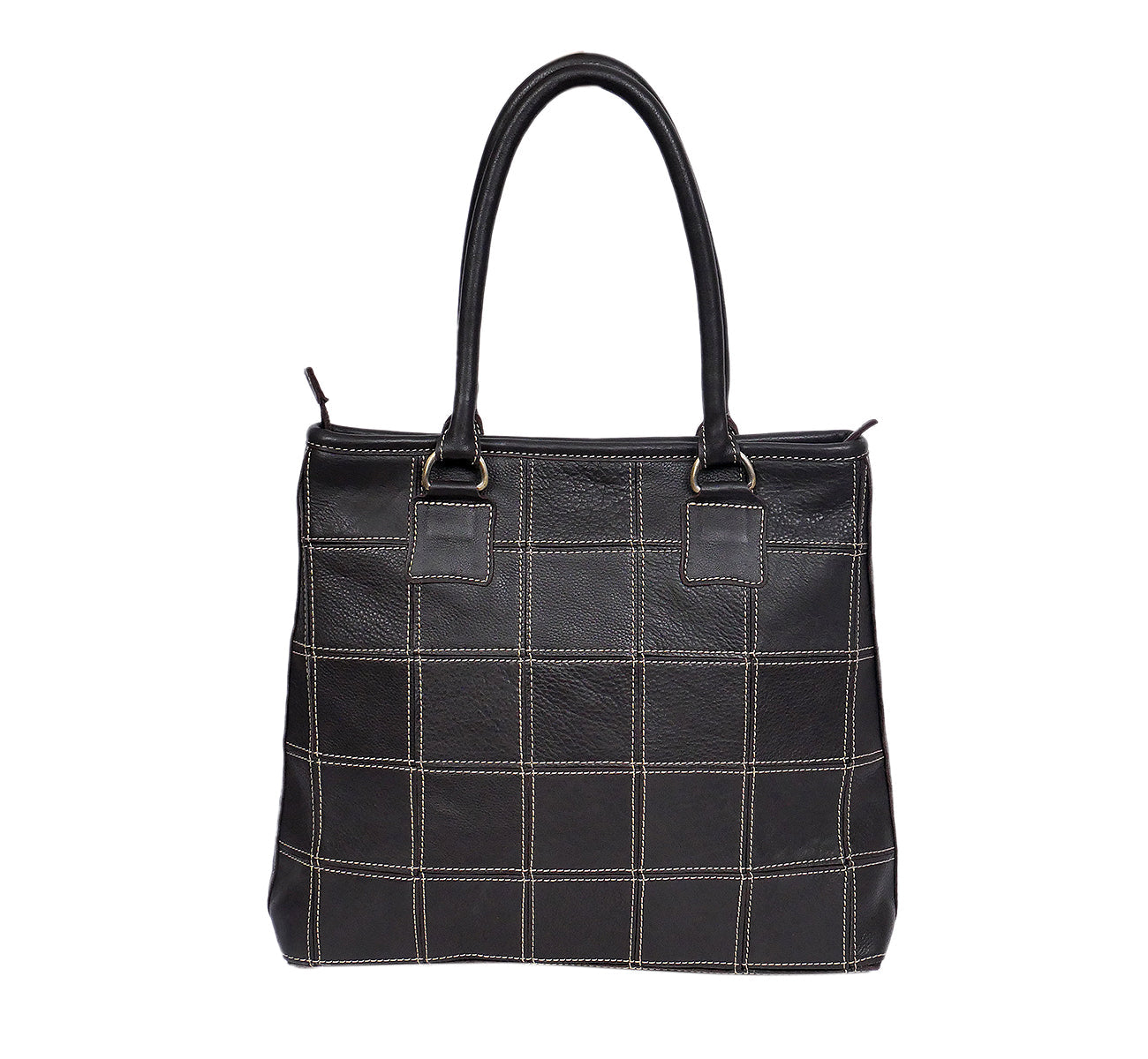 Elevate Your Style with our Black Leather Tote Bag - Classic Elegance with White Stitching. Art: BG-1480 Pack of 25