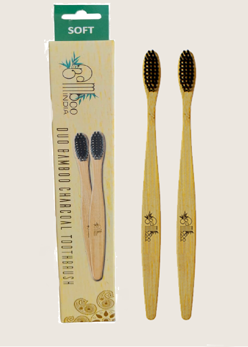 Bamboo Toothbrush Charcoal Adult - Soft (Pack of 2) Pack of 50