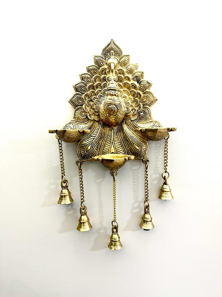 Big Peacock Brass Hangings With Diya Wall Décor Attractive Bells By Tamrapatra Pack of 25