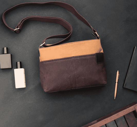 Brown and Tan Canvas Sling Bag - A Stylish and Functional Companion, Art: BG-1745 Pack of 50