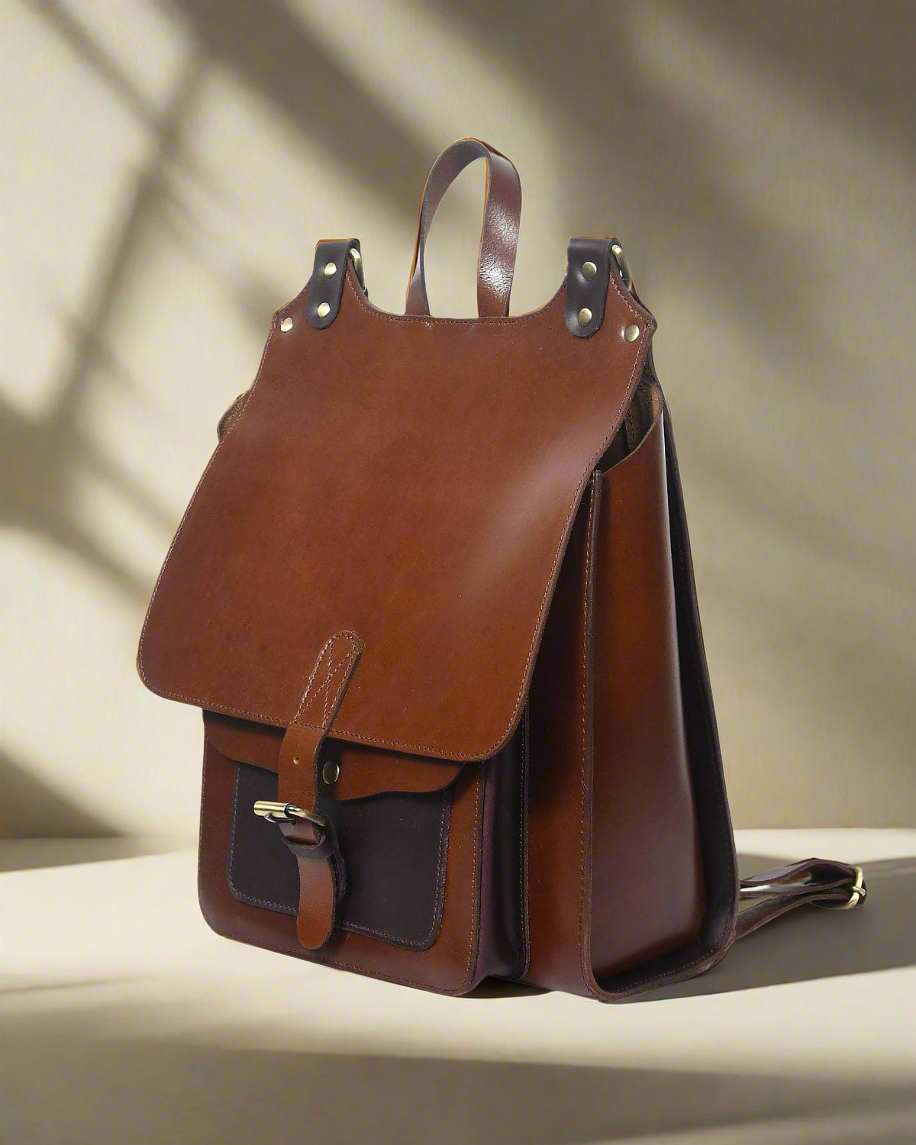 Premium Black and Brown Leather Backpack. Art: BG-1416 Pack of 25