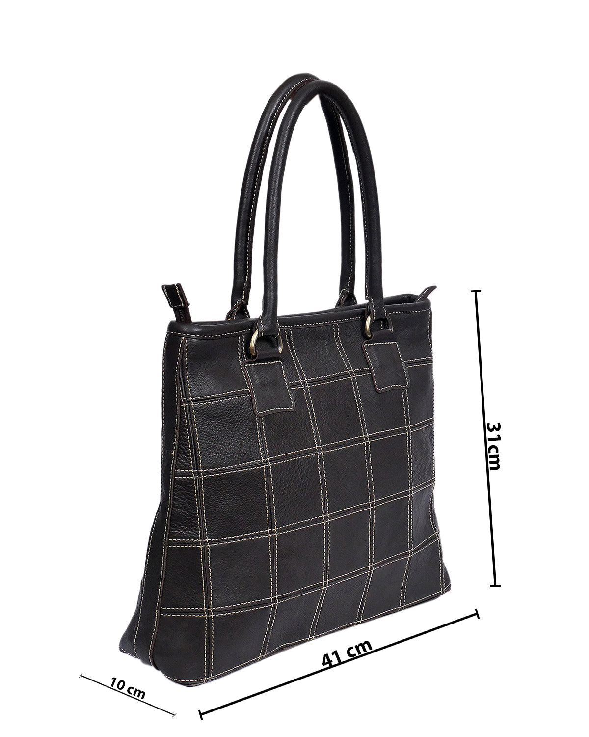 Elevate Your Style with our Black Leather Tote Bag - Classic Elegance with White Stitching. Art: BG-1480 Pack of 25