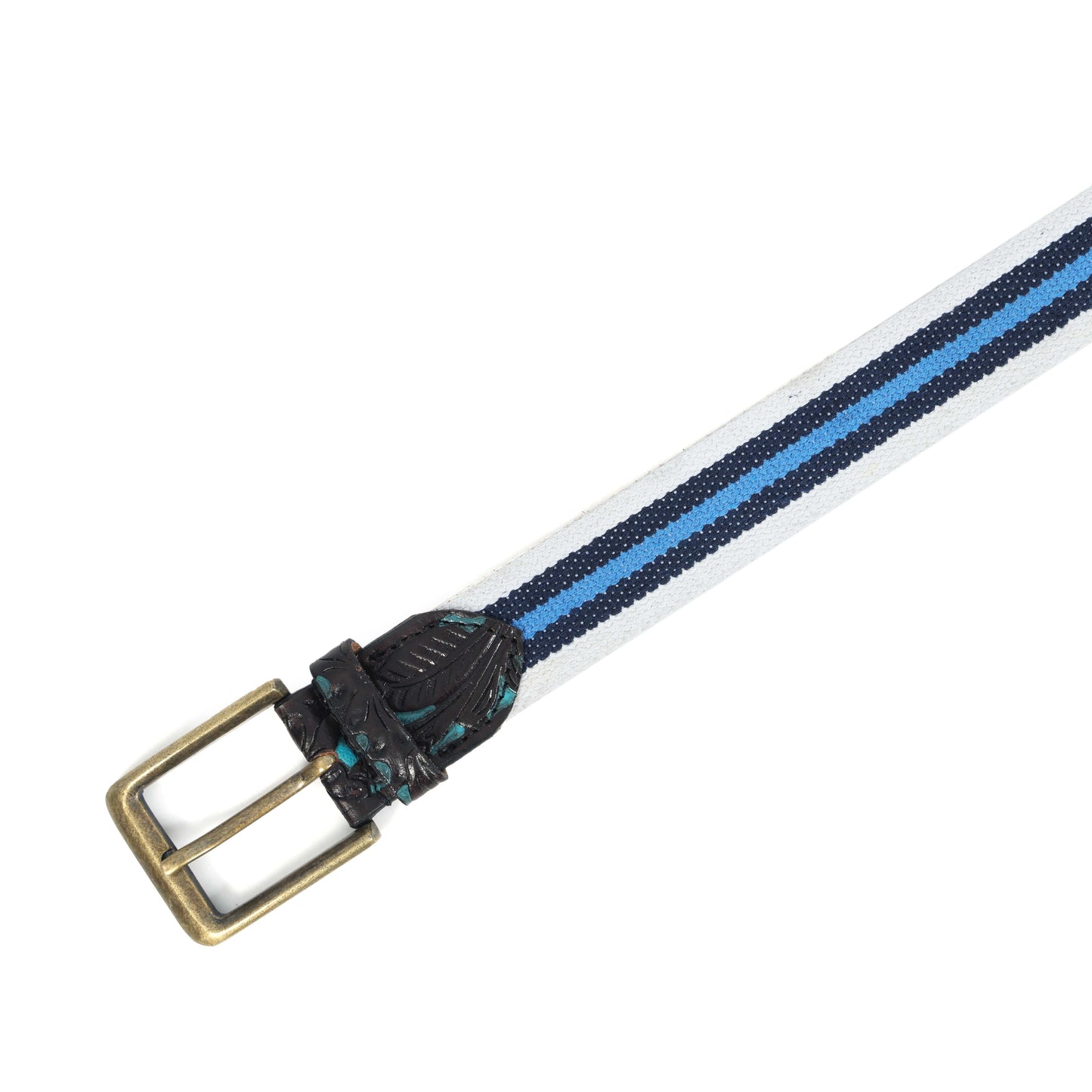 Hand-Carved Black Leather Belt with Blue Webbing – 38mm. LB-834 Pack of 50