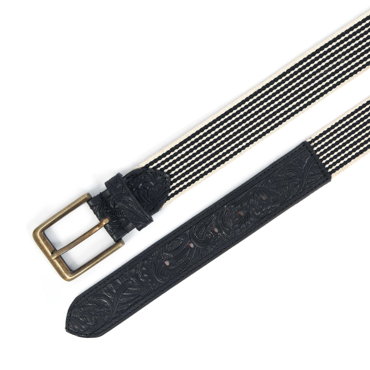 Black Hand-Carved Black Leather Belt with Black Webbing – 38mm. LB-835 Pack of 50