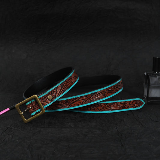 Hand-Carved Leather Belt – Stylish and Unique Handmade Design for Men and Women. LB-839 Pack of 50