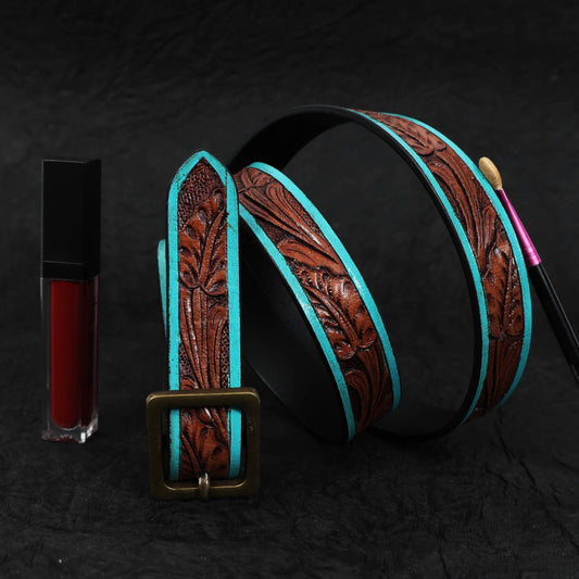 Hand-Carved Leather Belt – Stylish and Unique Handmade Design for Men and Women. LB-839 Pack of 50