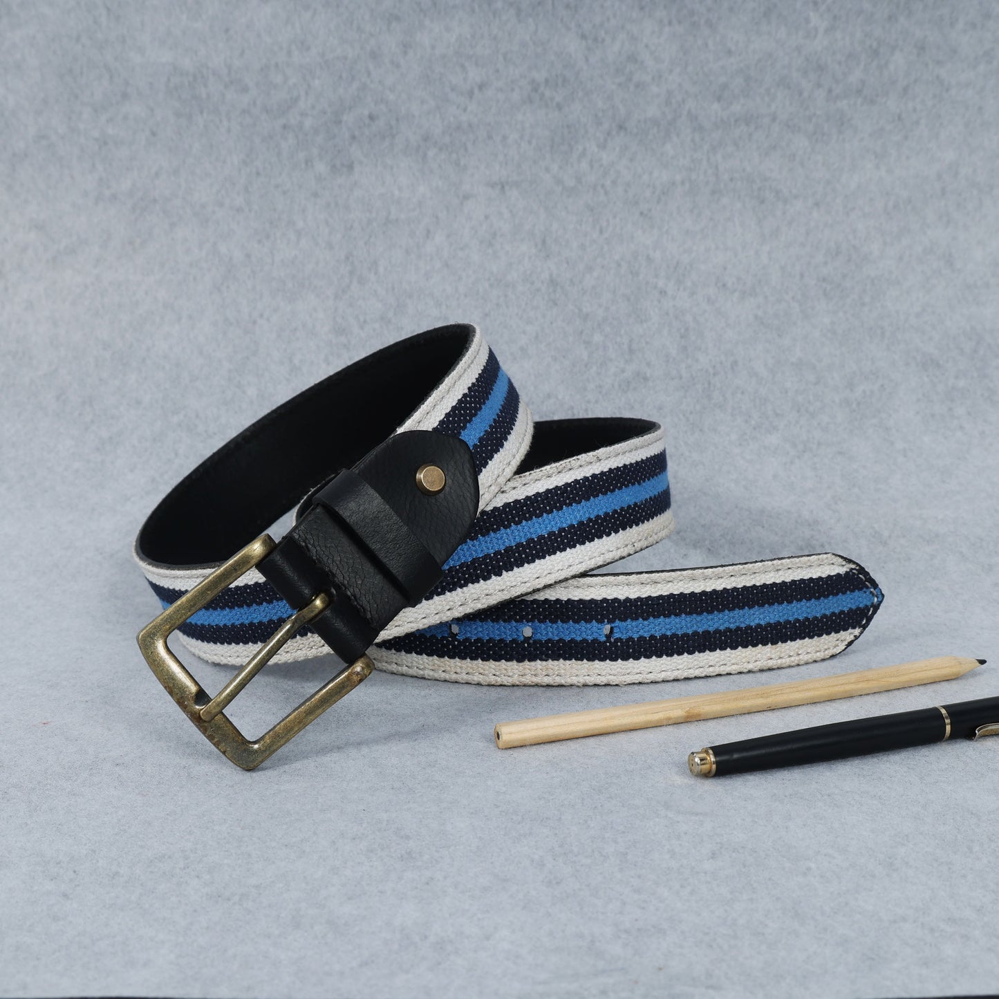 Black Leather Belt with Blue Webbing – 38mm. LB-833 Pack of 50