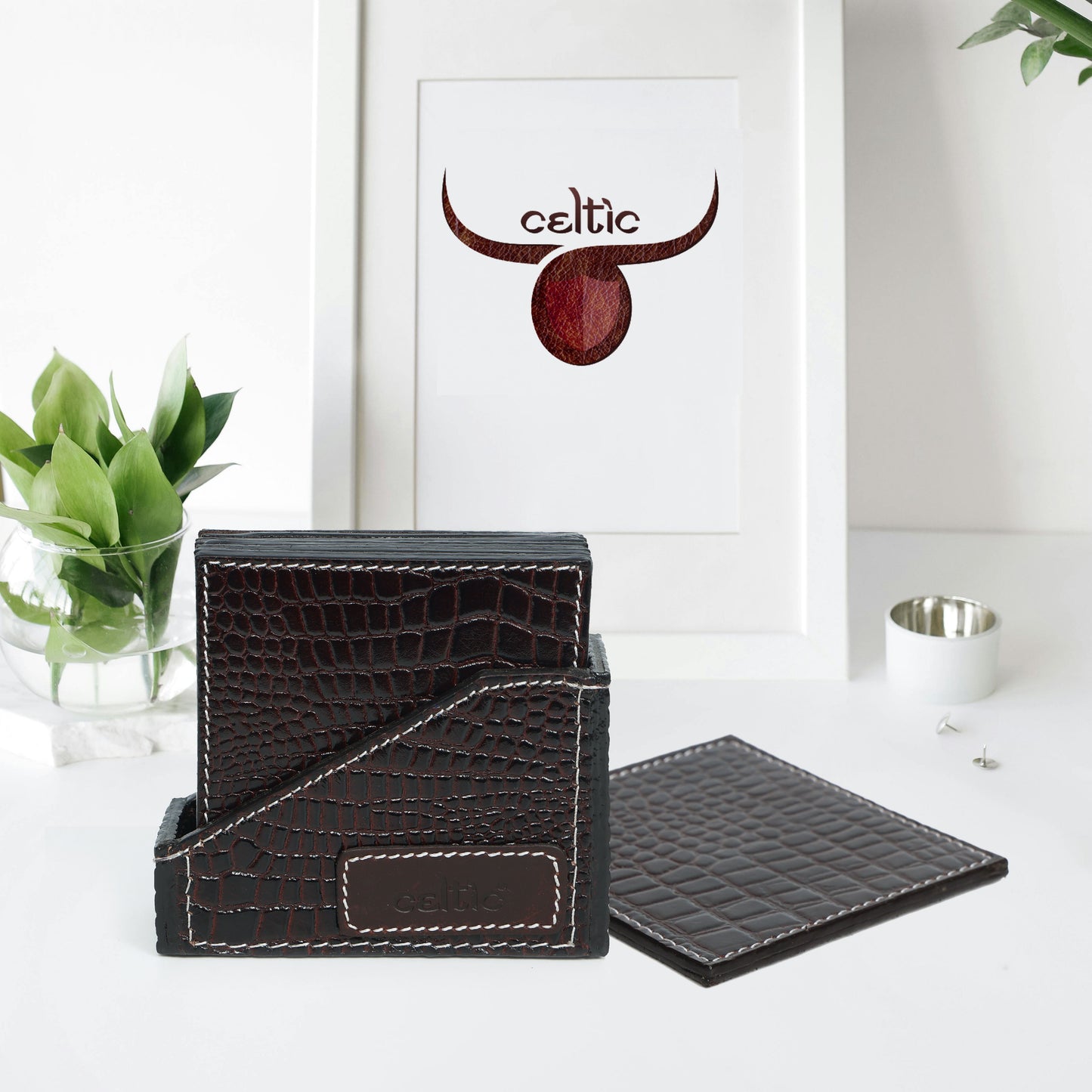 Premium Leather Square Coasters for Office Use – Stylish & Functional Desk Accessory, Art:-LC-02 Pack of 50