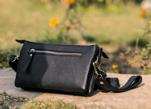 Black Smooth Leather Sling Bag: Timeless Elegance Meets Modern Convenience. Art: BG-1571 Pack of 25