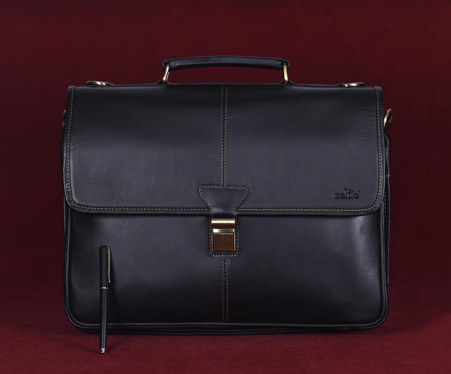 Handcrafted Black Laptop Bag: Brush Antique Fittings, Tan Stitching, and Unmatched Sophistication, Art: BG-1700 Pack of 25