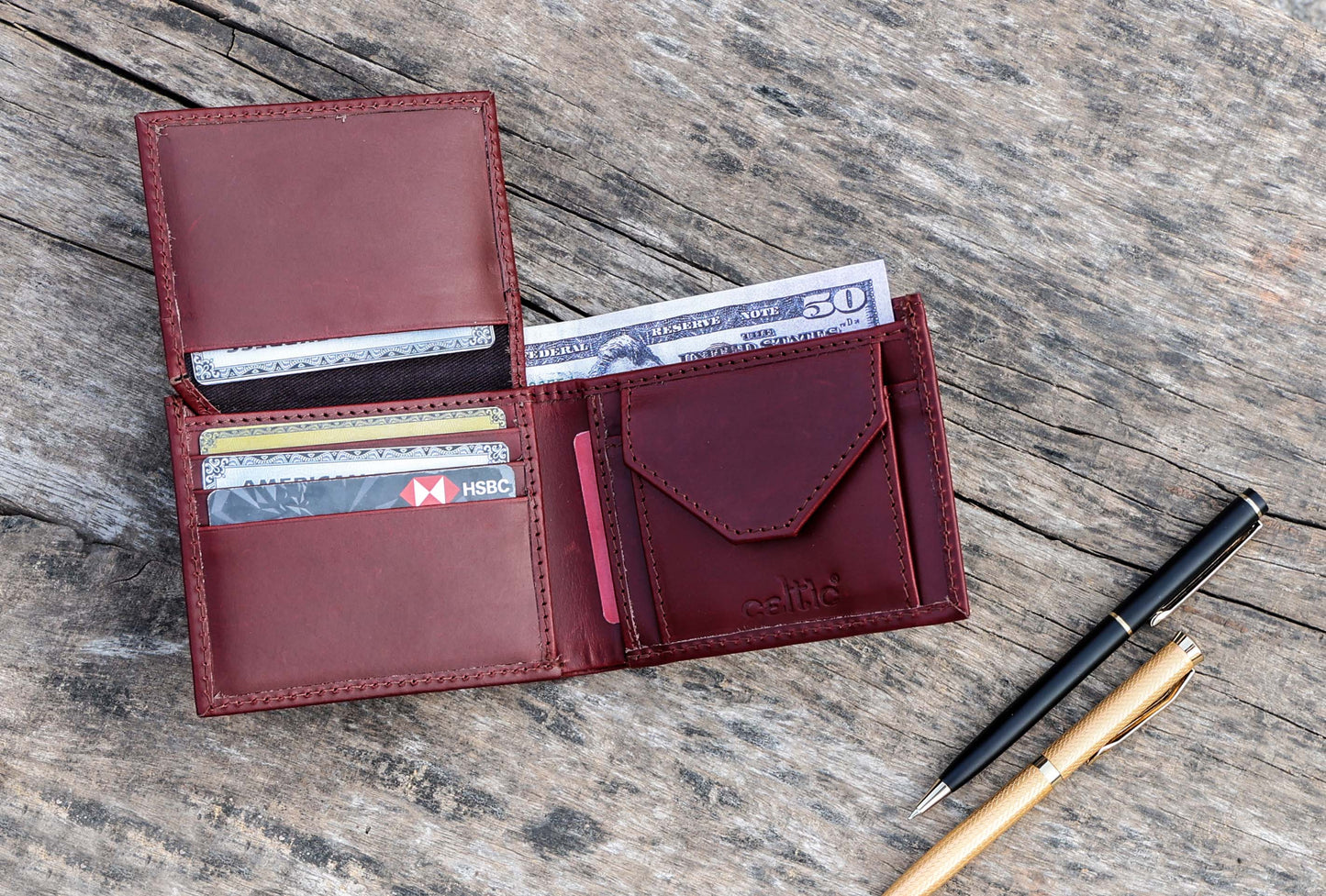 Burgundy Handmade Leather Wallet - Unique Elegance Crafted by Hand, Art:- LA-1411 Pack of 50
