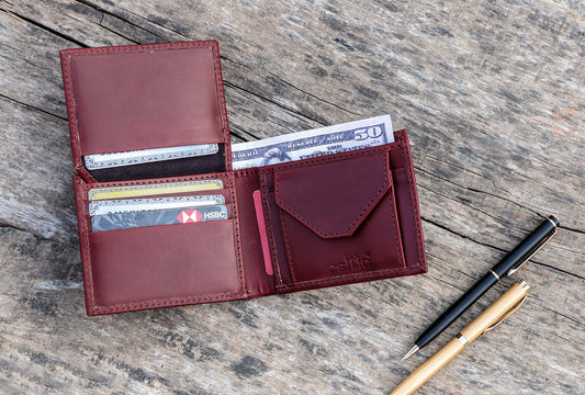 Burgundy Handmade Leather Wallet - Unique Elegance Crafted by Hand, Art:- LA-1411 Pack of 50