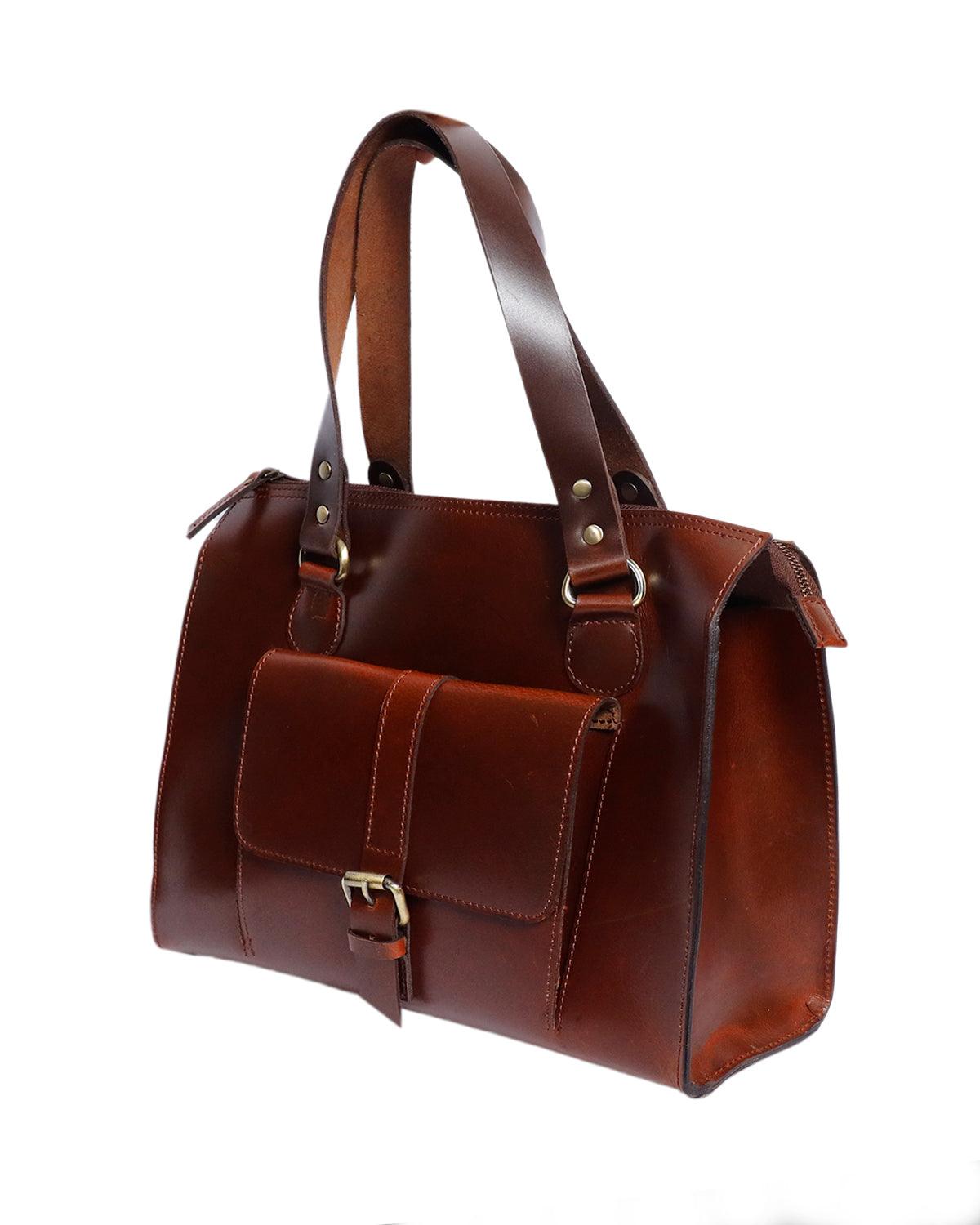Brown color pure leather tote bag for office use, Art: BG-1468 Pack of 25
