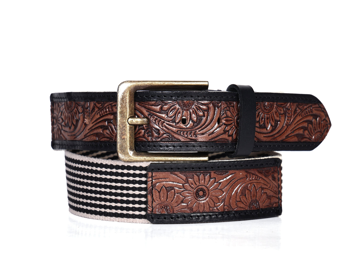 Artisan Elegance: Leather Hand-Tooled and Webbing Belt – A Perfect Blend of Tradition and Modern Style.    Art: LB-828 Pack of 50