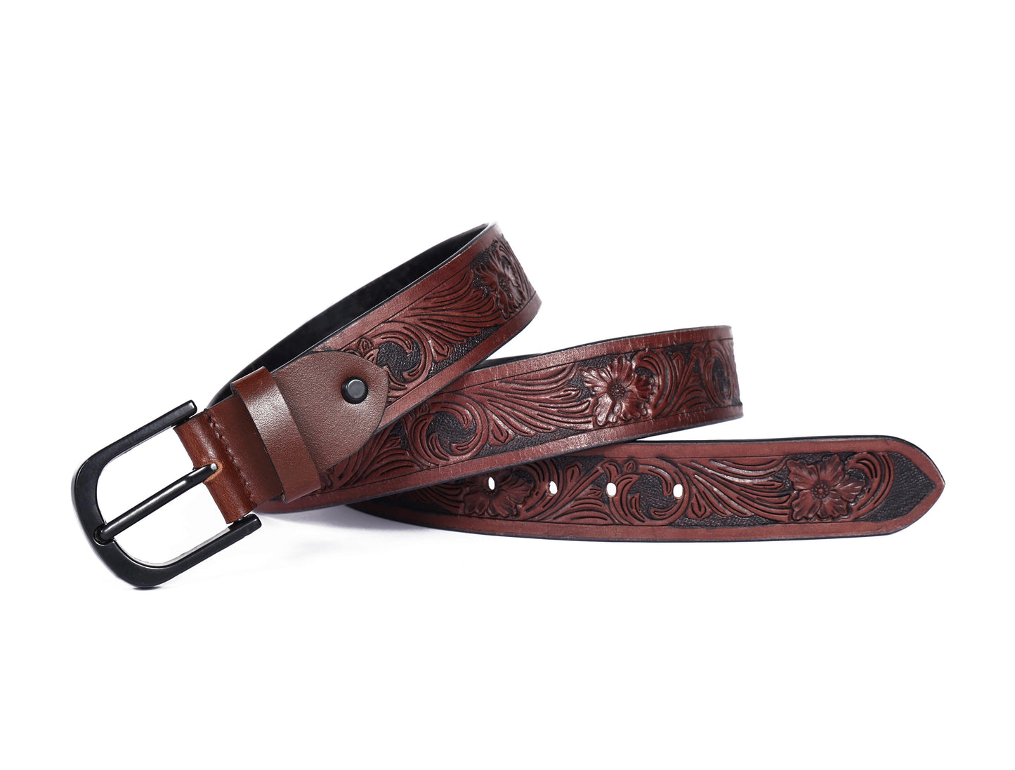 "Bespoke Elegance: Brown Hand Carving Leather Belt for Timeless Style" Art: LB-807 Pack of 50