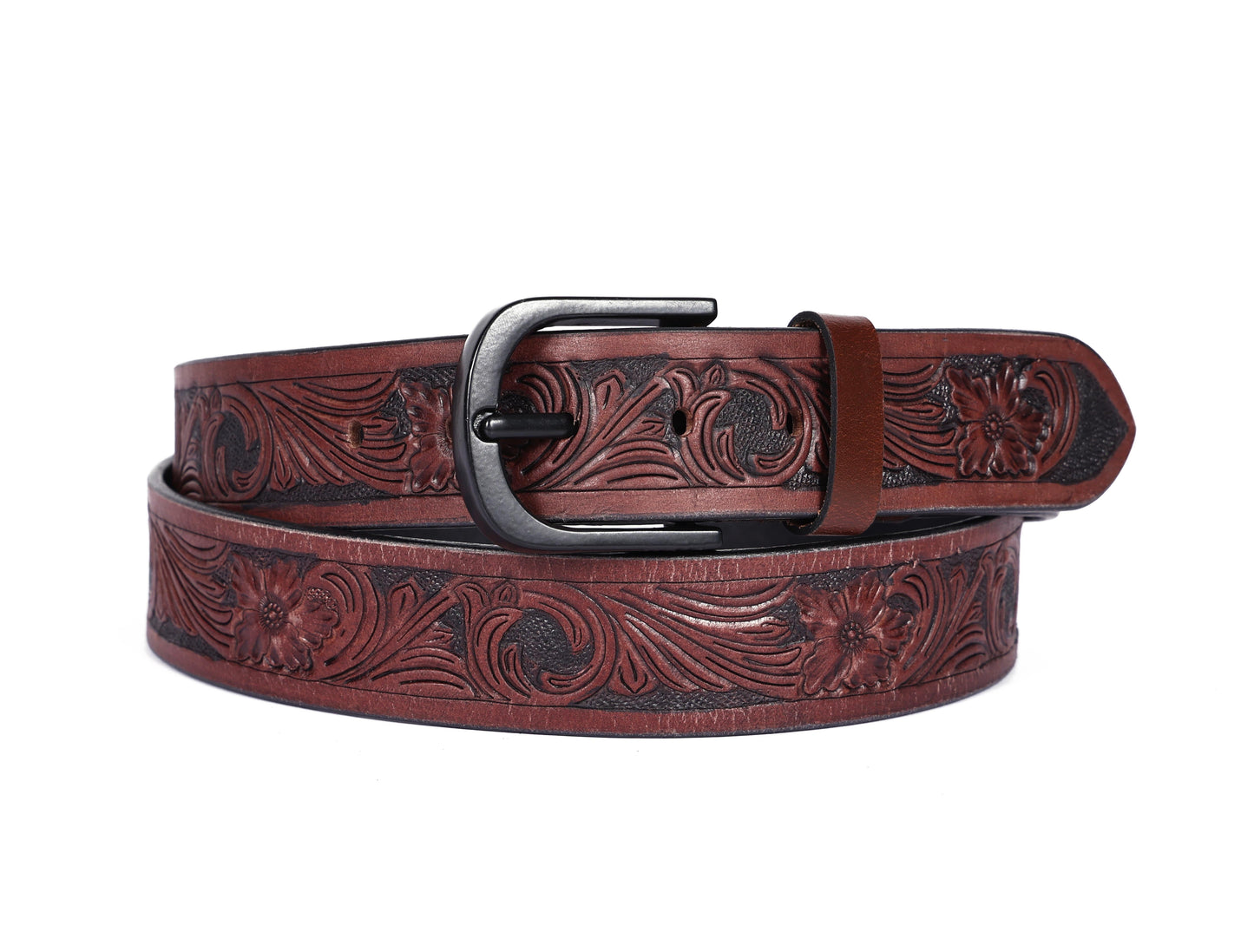 "Bespoke Elegance: Brown Hand Carving Leather Belt for Timeless Style" Art: LB-807 Pack of 50